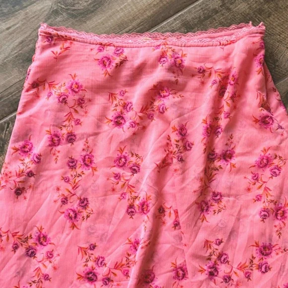Free People Cottagecore Garden Party Floral Handkerchief Hem Midi Skirt ,Pink ,L - Picture 8 of 9